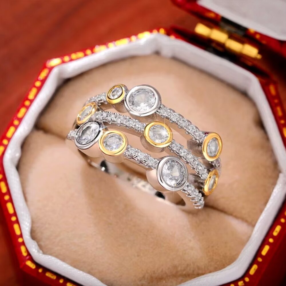 NEW 18k White & Yellow Gold Diamond Ring Band Two Tone Wide Ring Band - Picture 2 of 5